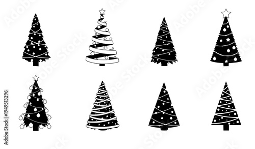 Elegant Christmas tree vector collection festive decorative holiday trees set