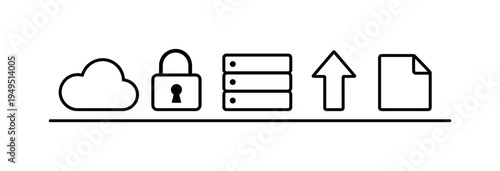 Secure cloud data storage and reliable digital backup protecting important files and business information across modern online infrastructure, cloud, padlock, server stack, upload