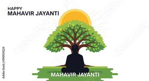 Happy Mahavir Jayanti: Meditation under tree, sun rays, spiritual celebration