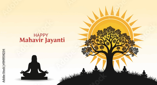 Happy Mahavir Jayanti: Meditation, Tree of Life, Sun, Spirituality, Jain Festival