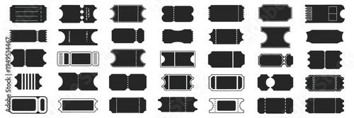 Blank Ticket Template Set with Concert, Movie, Lottery and Boarding Pass Coupons, Vintage Ticket Mockups and Realistic Shapes Collection for Events, Cinema, Travel and Entry Pass Design