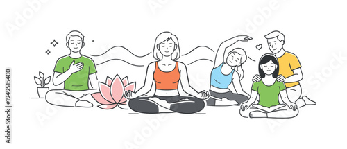 A quiet personal wellness practice where a woman pauses from daily responsibilities to meditate and stretch through a gentle yoga routine focused on mindfulness and relaxation
