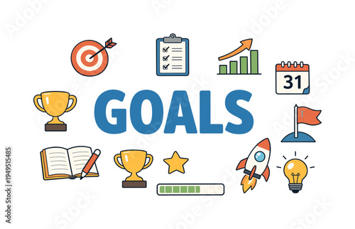 Professional goal setting and achievement planning concept where individuals define objectives, track progress, and maintain motivation toward meaningful success milestones. GOALS