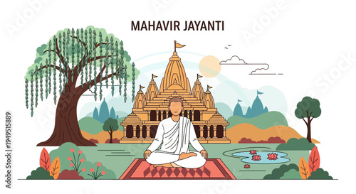 Mahavir Jayanti: Jain Monk Meditating Before Temple