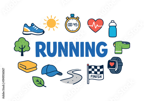 Healthy active lifestyle focused on regular jogging and outdoor running routines that build endurance, boost energy, and support cardiovascular fitness. RUNNING central title