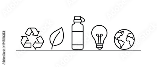 Sustainable everyday lifestyle and responsible environmental choices supporting a cleaner future and mindful resource use in modern society, recycling symbol, leaf, reusable water