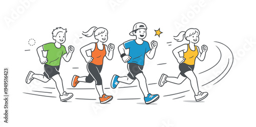 A playful sports illustration concept where designers create sketchy running characters used for fitness graphics and active lifestyle themed visuals, visual metaphor of doodle