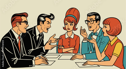 Retro Pop Art Business Meeting Discussion.