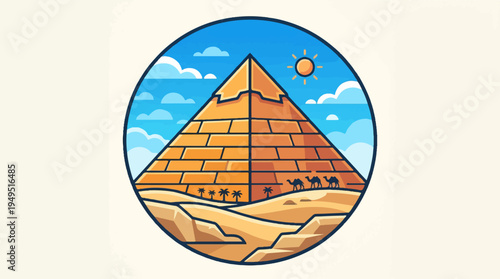 Ancient Egyptian Pyramid in Desert Landscape Illustration.