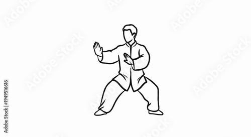 Man practicing Tai Chi martial arts in a traditional pose.