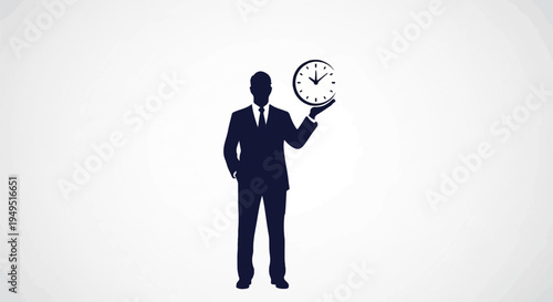 Businessman holding a clock symbolizing time management and punctuality.