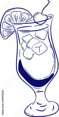 Cocktail Glass With Citrus Garnish Linework