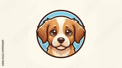 Adorable Cartoon Puppy Face with Big Eyes in a Blue Circle.