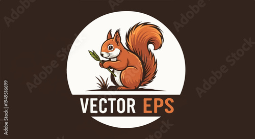 Charming cartoon squirrel holding a nut depicted in a vibrant and playful illustration style.