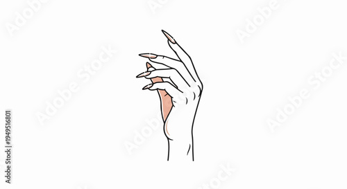Elegant Hand with Long Nails Line Art Illustration.