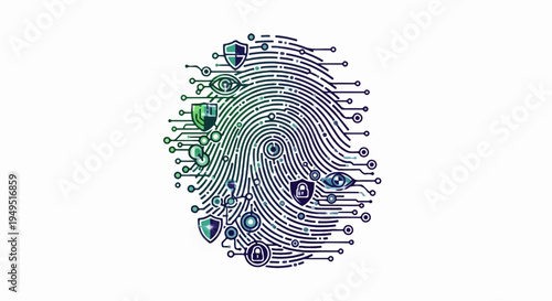 Digital Fingerprint with Cybersecurity Shields and Circuitry.