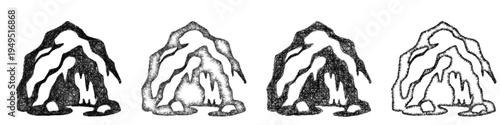 Sketch cave habitat icon design set