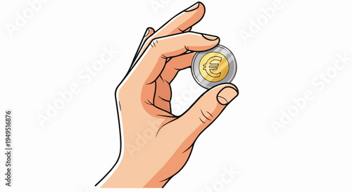 Hand holding a coin between thumb and index finger.