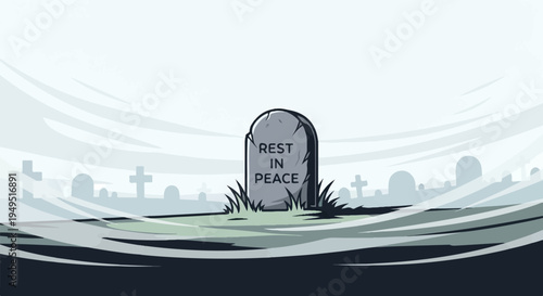 Sole Gravestone with RIP Inscription in a Somber Setting.