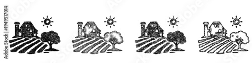 Sketch farmland habitat icon design set