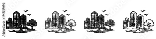 Sketch urban habitat icon design set