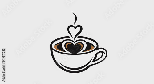 Stylized Coffee Cup with HeartShaped Steam and Latte Art.