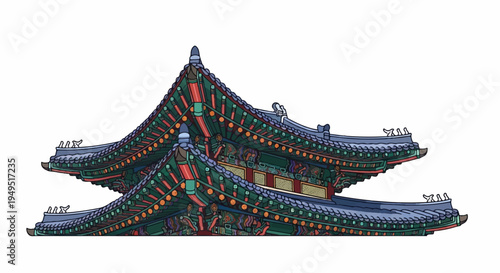 Traditional Korean Palace Roof Architecture Isolated.