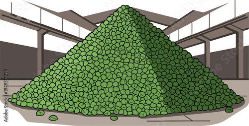 Massive pile of fresh green peas ready for processing.