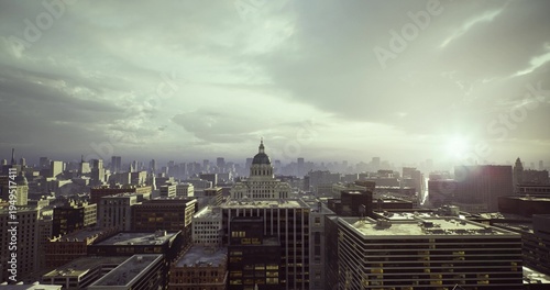 Fotografía storm clouds gathering above capitol and skyline, darkened sky and gusting winds