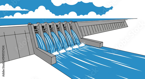 Hydroelectric Dam Generating Power with Flowing Water.