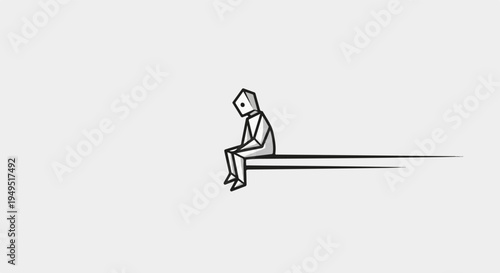 Minimalist Line Art Drawing of a Solitary Figure Sitting on a Ledge.