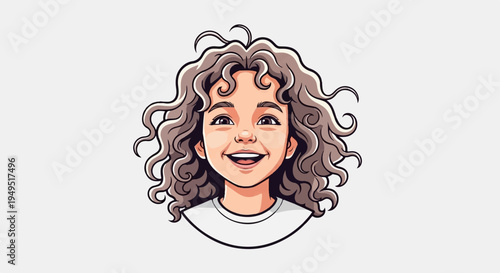 Joyful Young Girl with Curly Hair Smiling Brightly.