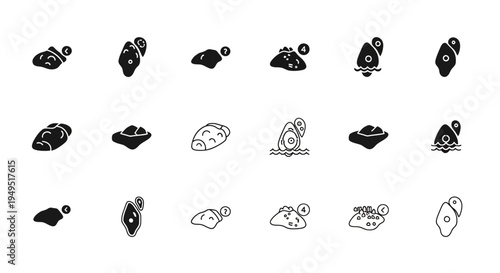 Avocado Icons Set: Fresh Fruit, Slices, Halves, and Pits - Vector Graphics