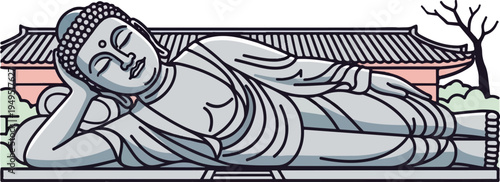 Reclining Buddha statue in serene repose embodying peace and enlightenment.