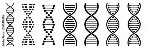 DNA Icon Set with Helix, Chromosome and Molecule Symbols, Genetic Science and Biotechnology Vector Illustration Collection for Medical Research, Biology Education, Laboratory and Healthcare Design