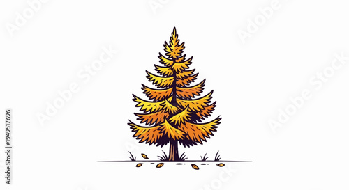 Vibrant Hand Drawn Evergreen Tree Illustration.