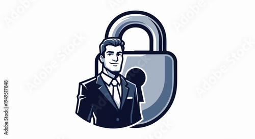 Professional man in suit with a large security padlock.