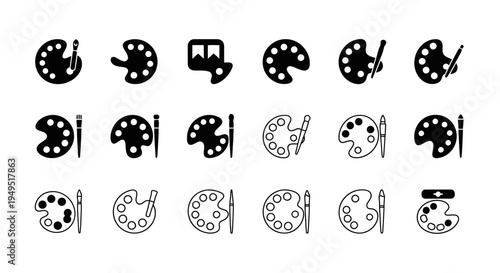 Art Palette Icons Collection: Painting Tools and Creative Supplies