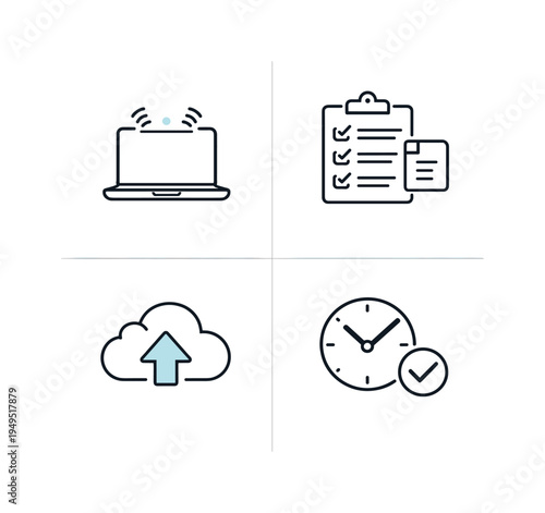 Remote work efficiency and structured digital workplace routine where professionals manage communication, organize tasks, attend virtual meetings, and maintain productivity from