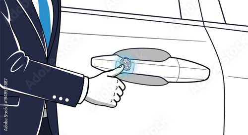 Man in suit unlocking car door with keyless entry system.