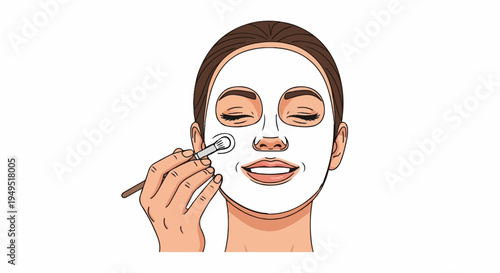 Woman applying a white face mask with a brush.