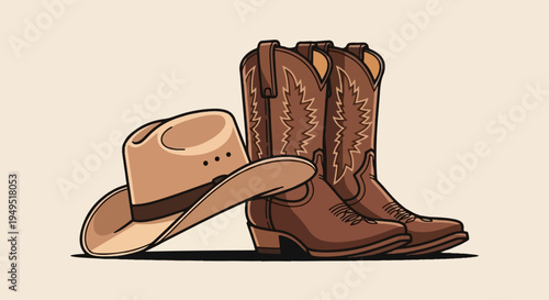Classic Cowboy Hat and Boots Western Attire Illustration.