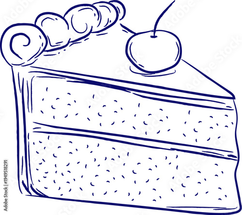 Cake Slice With Cherry Sketch