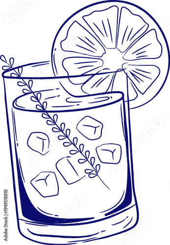 Cocktail With Citrus Slice Linework
