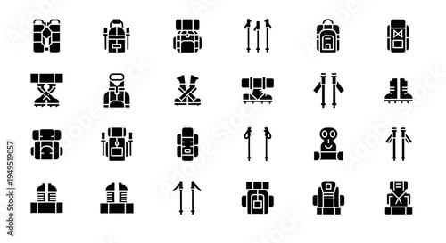 Backpack Icons Set: Hiking, Camping, Travel Gear & Outdoor Equipment