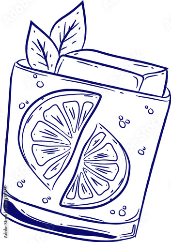 Lemon Cocktail With Ice Hand Drawn