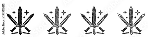 Sketch sword mastery icon design set