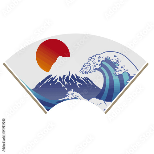 Japanese Fan Frame with Mountain, Wave, and Sun – Sensu Design