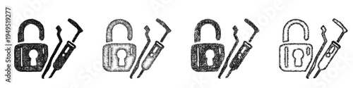 Sketch lockpicking icon design set