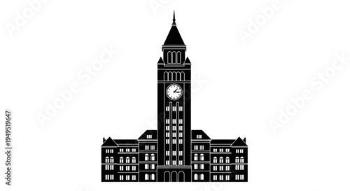 Black and White Big Ben Clock Tower Illustration.